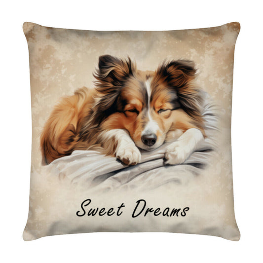 Kissen "Sheltie - Sweet Dreams" Weiß – hunde-shirt.de