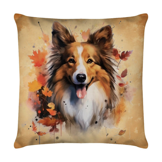 Kissen "Sheltie - Herbst" Weiß – hunde-shirt.de