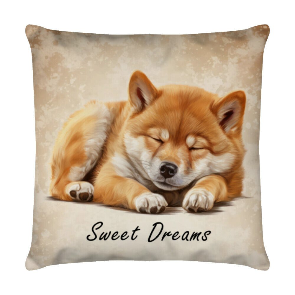 Kissen "Shiba Inu - Sweet Dreams" Weiß – hunde-shirt.de
