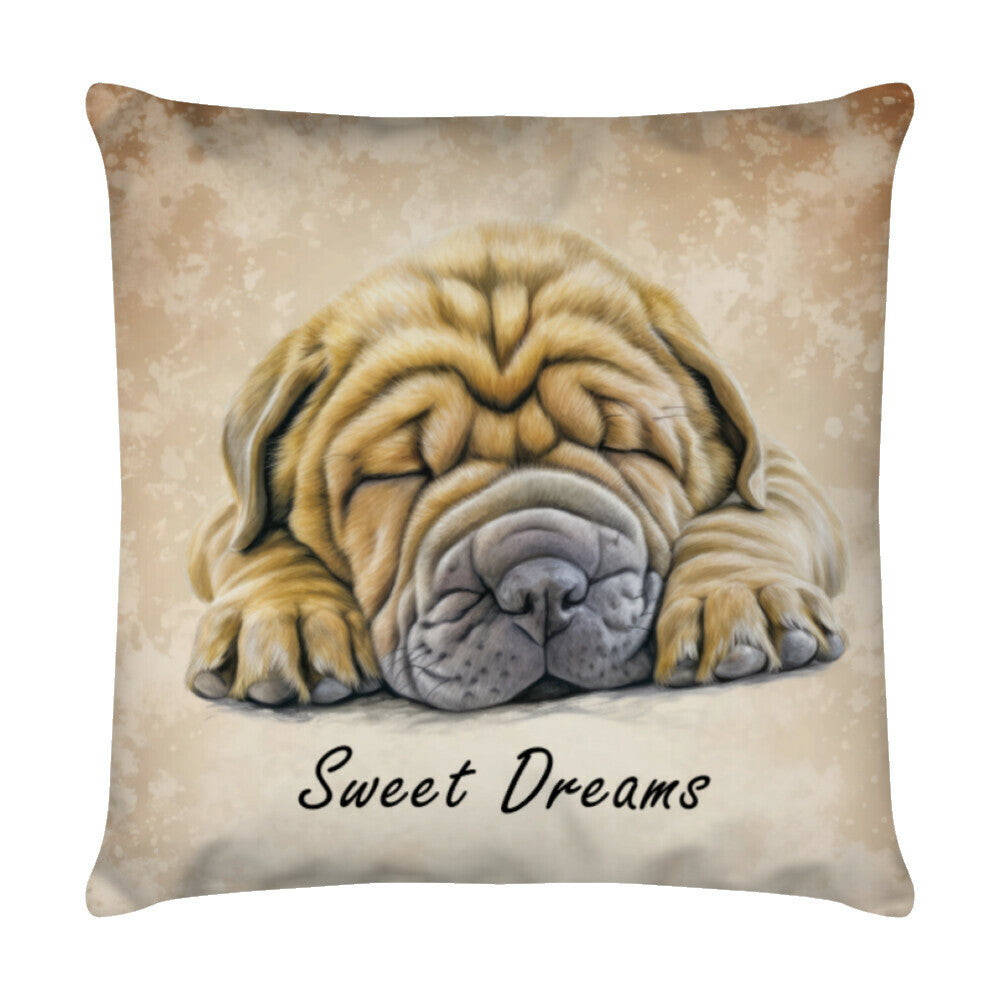 Kissen "Shar Pei - Sweet Dreams" Weiß – hunde-shirt.de