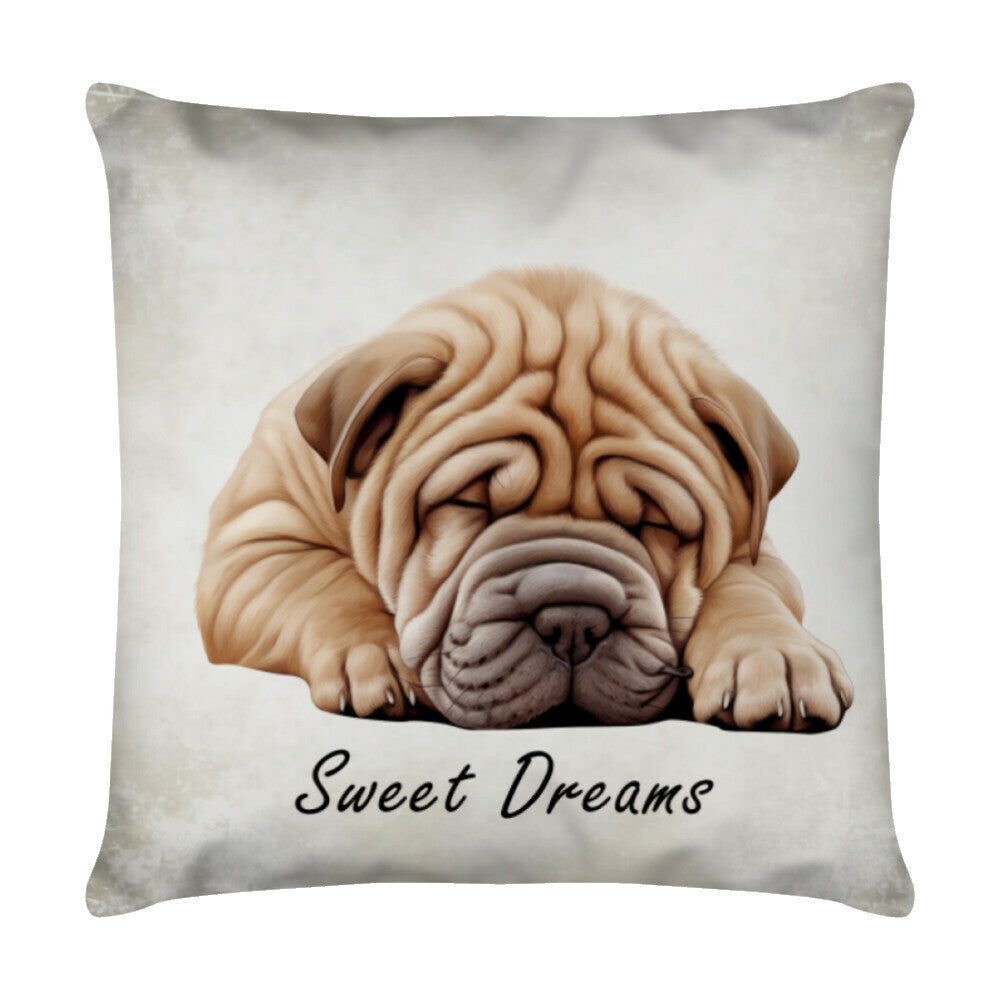 Kissen "Shar Pei Puppy - Sweet Dreams" Weiß – hunde-shirt.de
