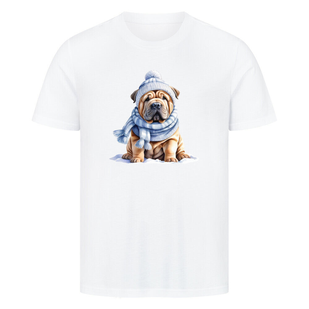 Premium T-Shirt "Shar Pei - Winterbub" Weiß – hunde-shirt.de