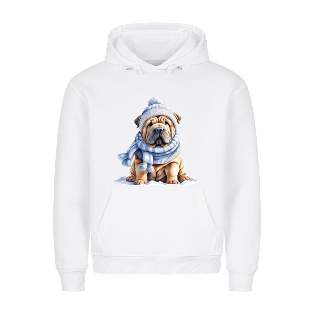 Premium Hoodie "Shar Pei - Winterbub" Weiß – hunde-shirt.de