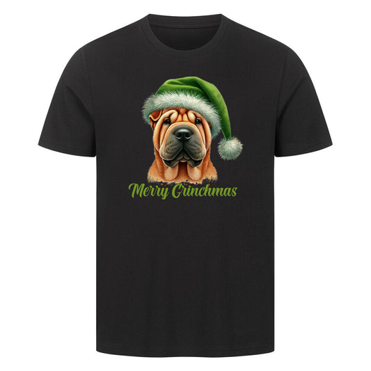 Premium T-Shirt "Shar Pei - Merry Grinchmas" Schwarz – hunde-shirt.de