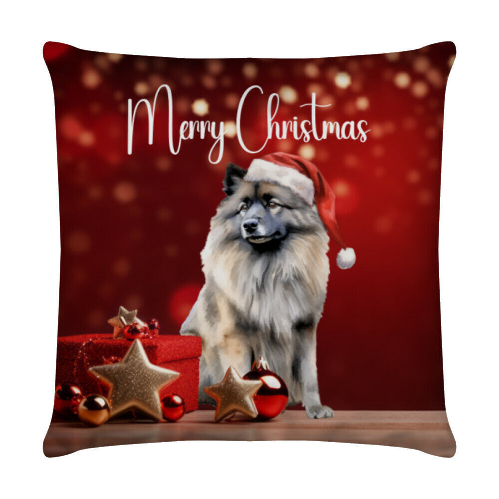 Kissen "Wolfsspitz - Merry Christmas" Weiß – hunde-shirt.de