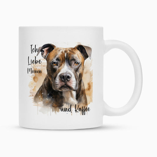 Tasse "AmStaff ( dunkelbraun ) - Ich liebe..." Weiß – hunde-shirt.de