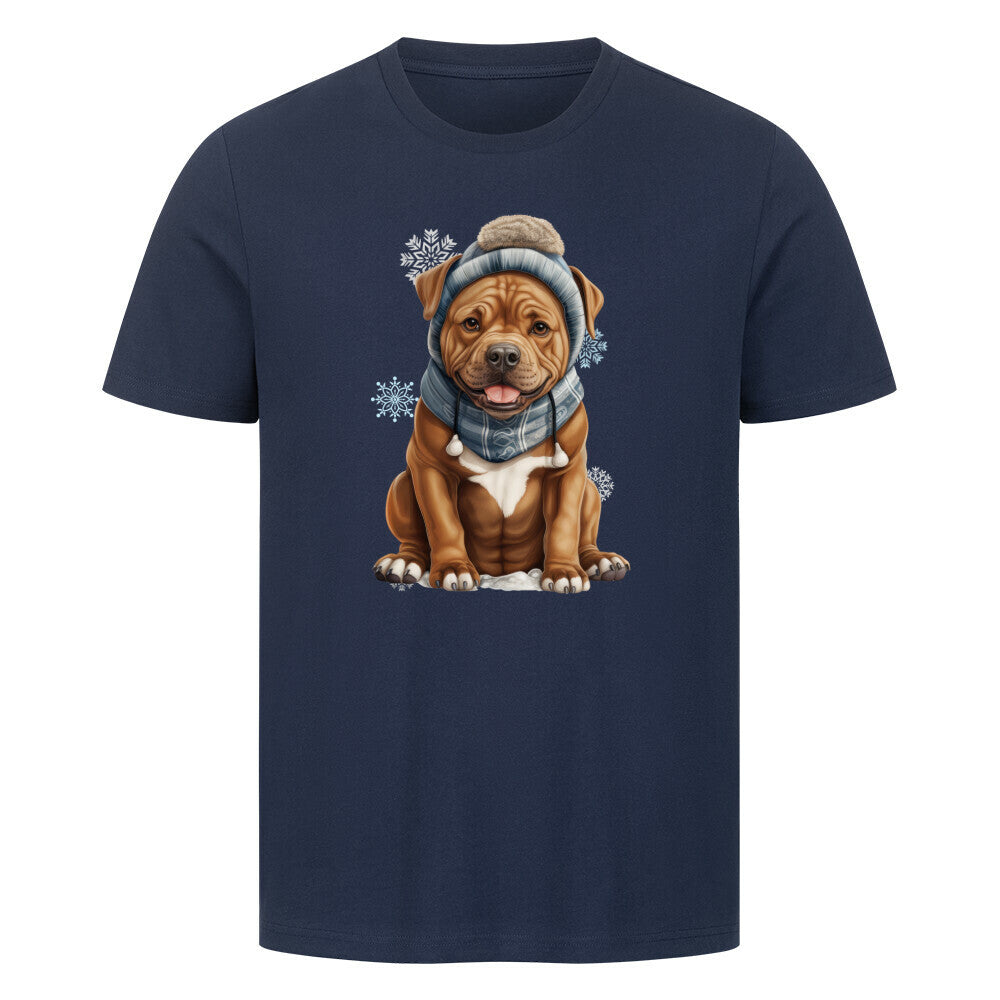 Premium T-Shirt "Staffordshire Bull Terrier - Winterbub" French Navy – hunde-shirt.de