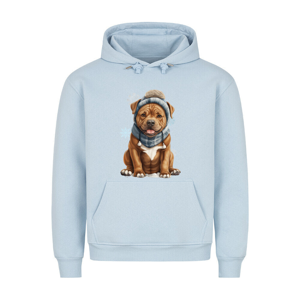 Premium Hoodie "Staffordshire Bull Terrier - Winterbub" Babyblau – hunde-shirt.de