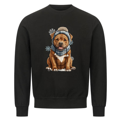 Premium Sweatshirt "Staffordshire Bull Terrier - Winterbub" Schwarz – hunde-shirt.de