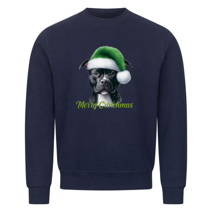 Premium Sweatshirt "Staffordshire Bull Terrier - Merry Grinchmas" Navy Blue – hunde-shirt.de