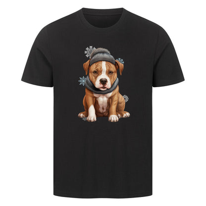 Premium T-Shirt "AmStaff - Winterbub" Schwarz – hunde-shirt.de