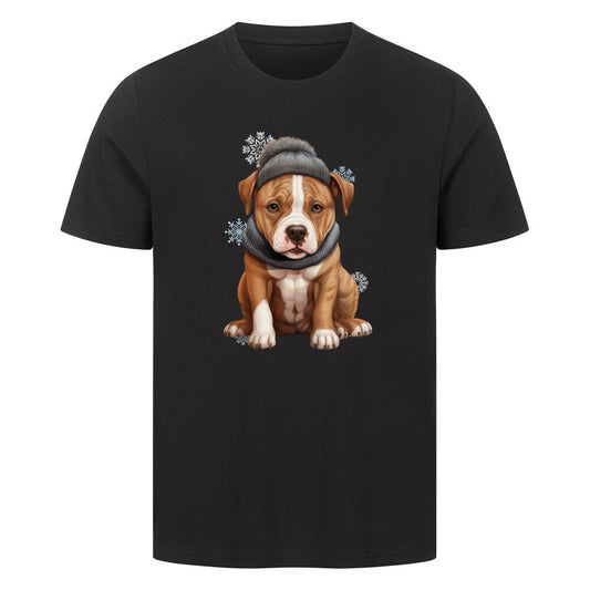 Premium T-Shirt "AmStaff - Winterbub" Schwarz – hunde-shirt.de