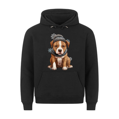 Premium Hoodie "AmStaff - Winterbub" Schwarz – hunde-shirt.de