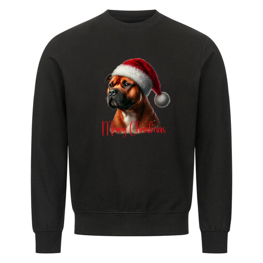 Premium Sweatshirt "AmStaff braun - Merry Christmas" Schwarz – hunde-shirt.de