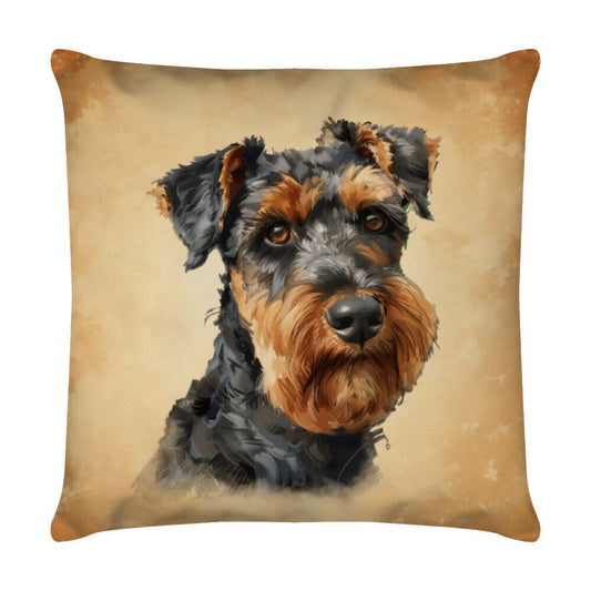 Kissen "Welsh Terrier dunkel - Blick" Weiß – hunde-shirt.de