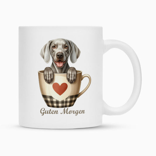 Tasse "Weimaraner - Guten Morgen" Weiß – hunde-shirt.de