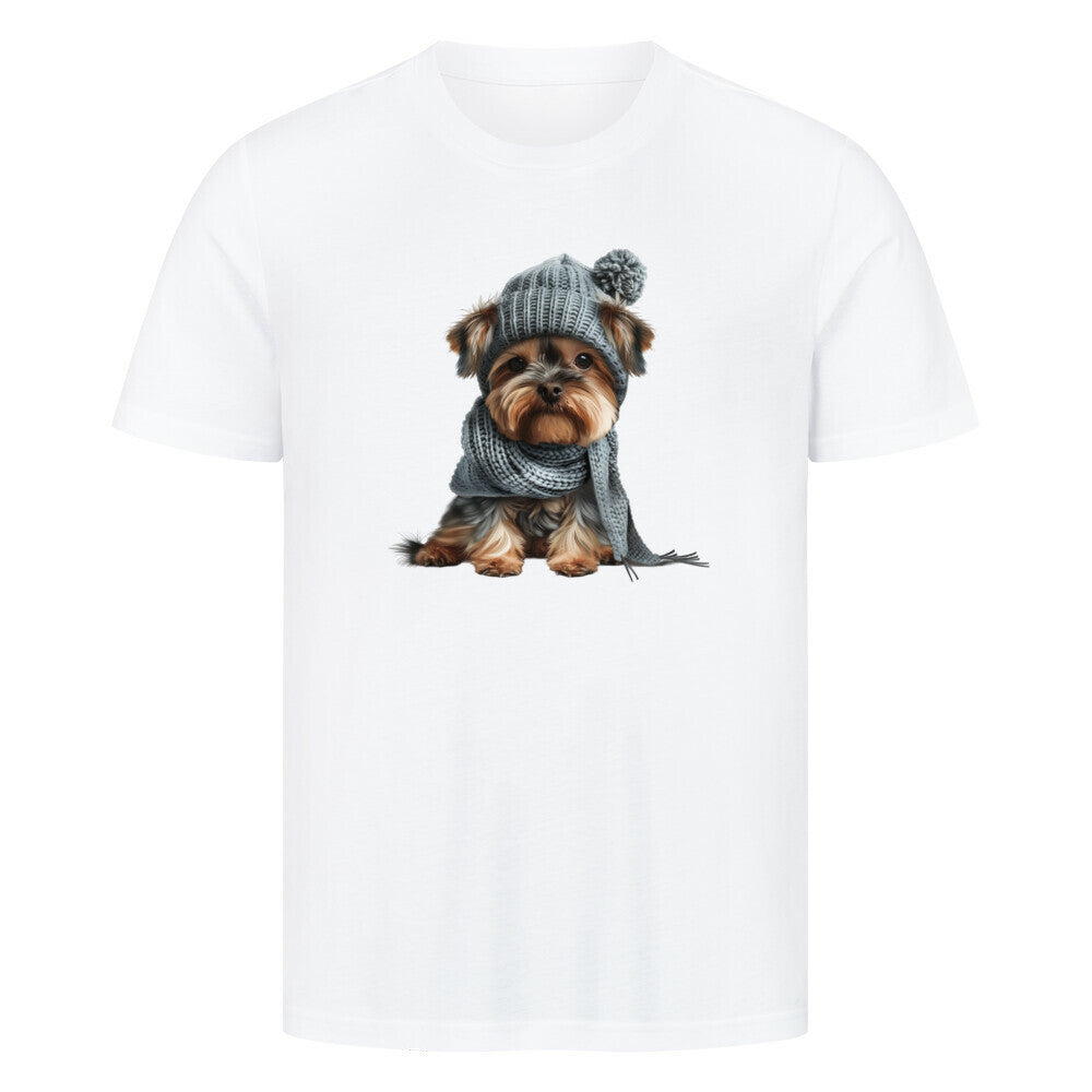 Premium T-Shirt "Yorkshire Terrier - Winterbub" Weiß – hunde-shirt.de