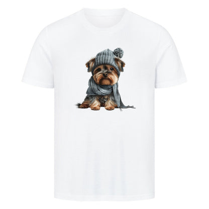 Premium T-Shirt "Yorkshire Terrier - Winterbub" Weiß – hunde-shirt.de