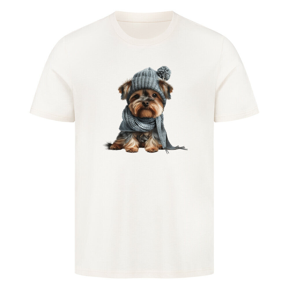 Premium T-Shirt "Yorkshire Terrier - Winterbub" Natural Raw – hunde-shirt.de