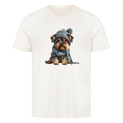 Premium T-Shirt "Yorkshire Terrier - Winterbub" Natural Raw – hunde-shirt.de