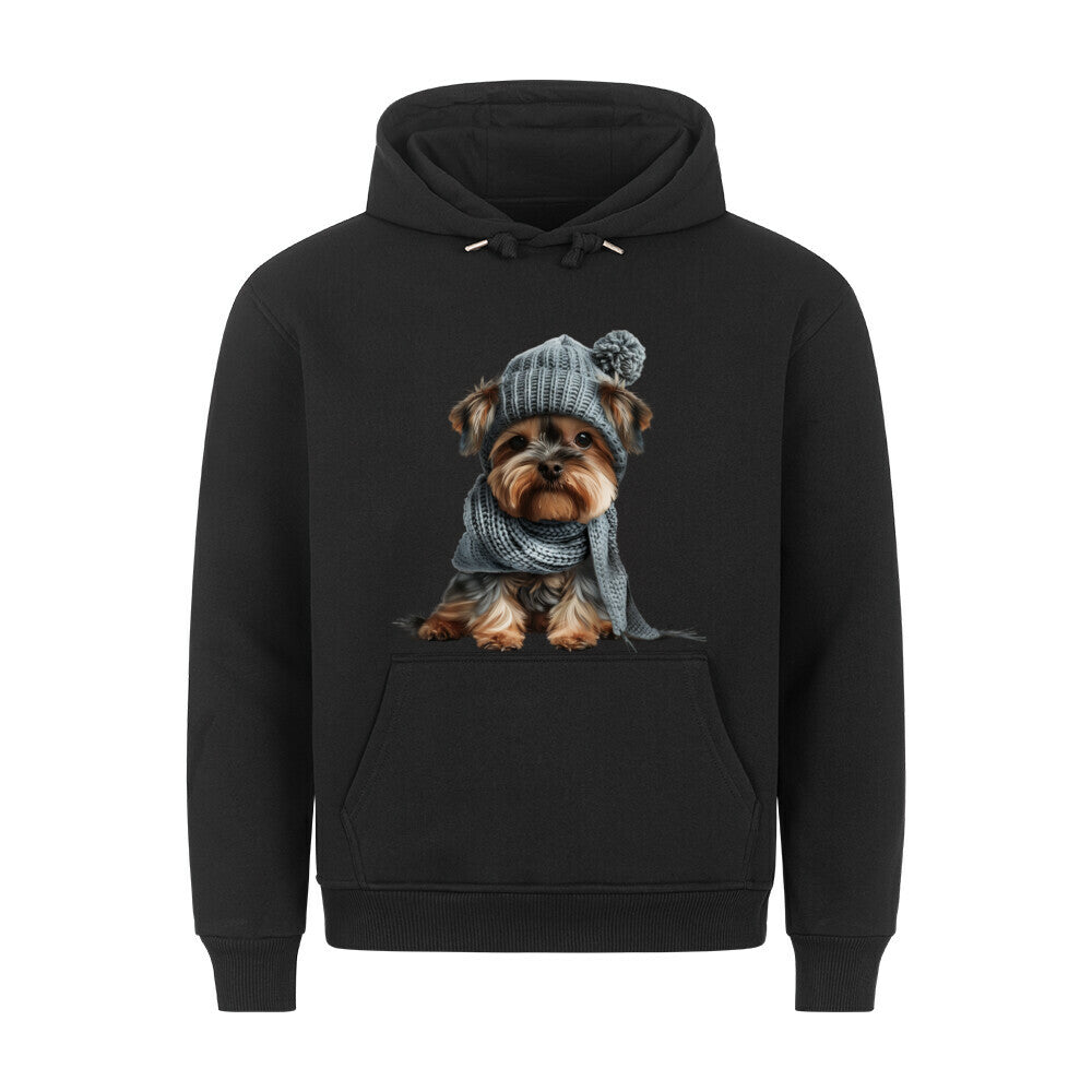 Premium Hoodie "Yorkshire Terrier - Winterbub" Schwarz – hunde-shirt.de