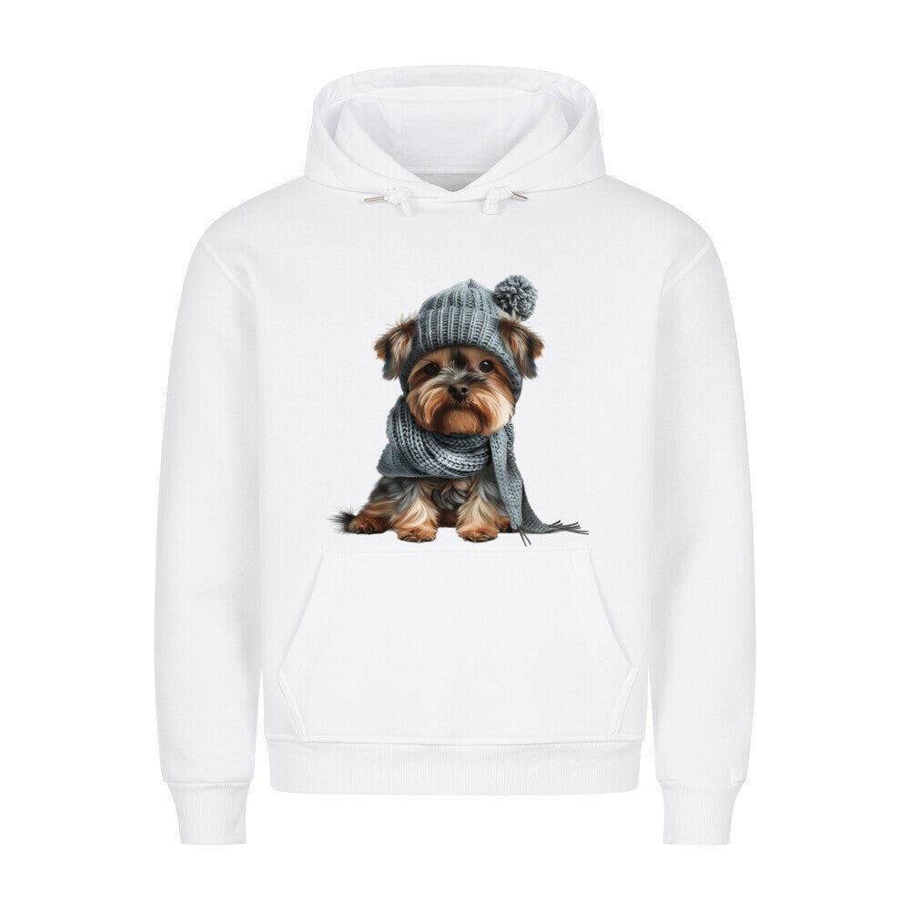 Premium Hoodie "Yorkshire Terrier - Winterbub" Weiß – hunde-shirt.de