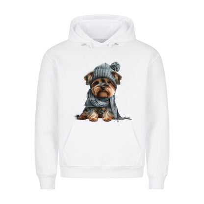 Premium Hoodie "Yorkshire Terrier - Winterbub" Weiß – hunde-shirt.de