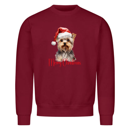 Premium Sweatshirt "Yorkshire Terrier - Merry Christmas" Burgunder – hunde-shirt.de