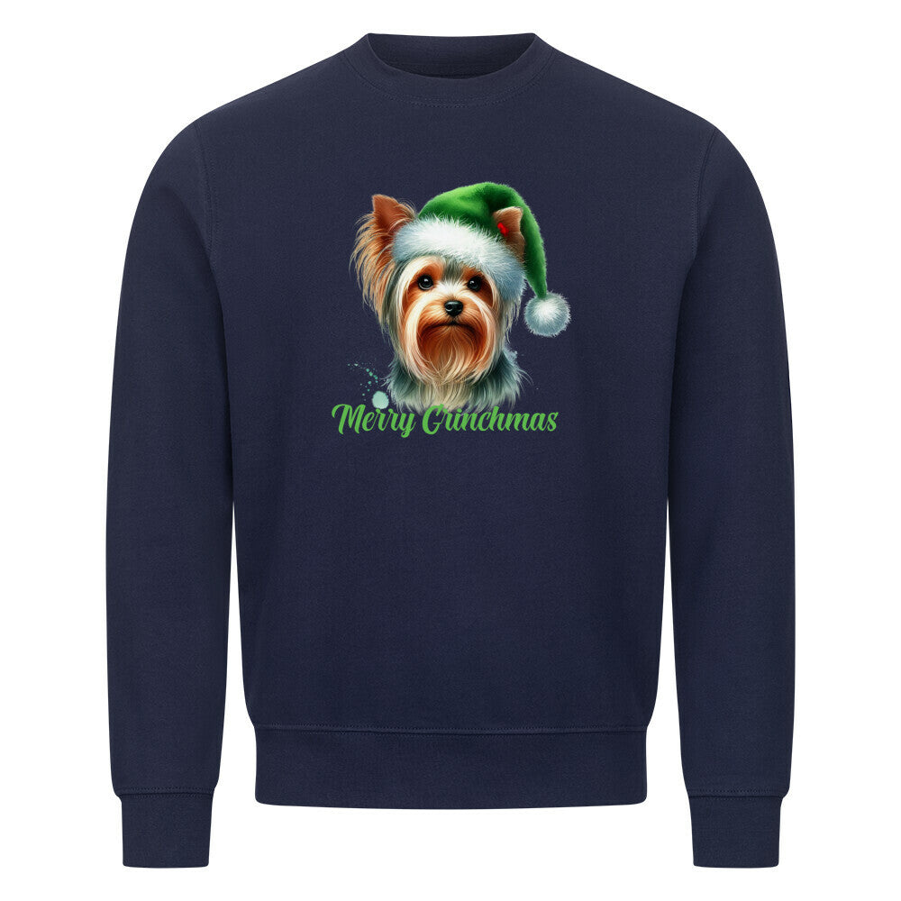 Premium Sweatshirt "Yorkshire Terrier - Merry Grinchmas" Navy Blue – hunde-shirt.de