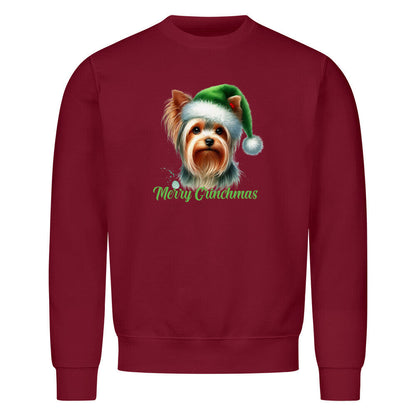 Premium Sweatshirt "Yorkshire Terrier - Merry Grinchmas" Burgunder – hunde-shirt.de