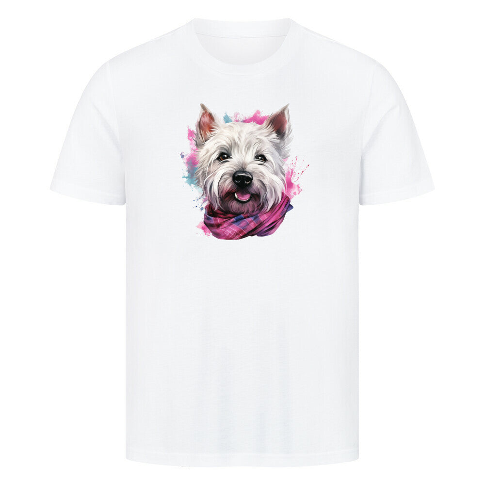 Premium T-Shirt "Westie - Wintermädchen" Weiß – hunde-shirt.de