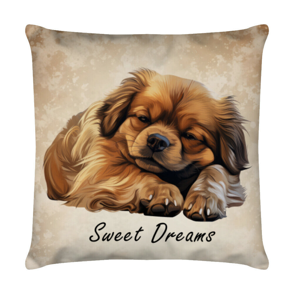 Kissen "Tibet Spaniel - Sweet Dreams" Weiß – hunde-shirt.de