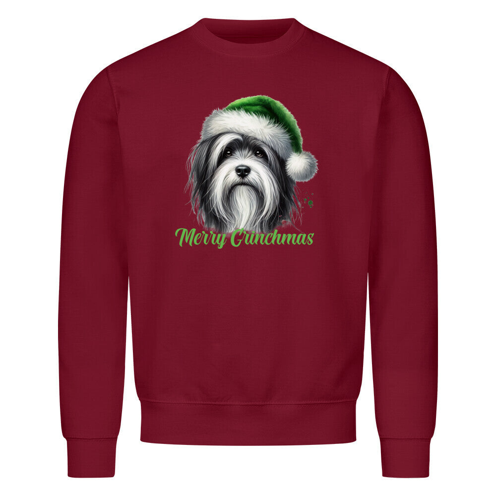 Premium Sweatshirt "Tibet Terrier - Merry Grinchmas" Burgunder – hunde-shirt.de