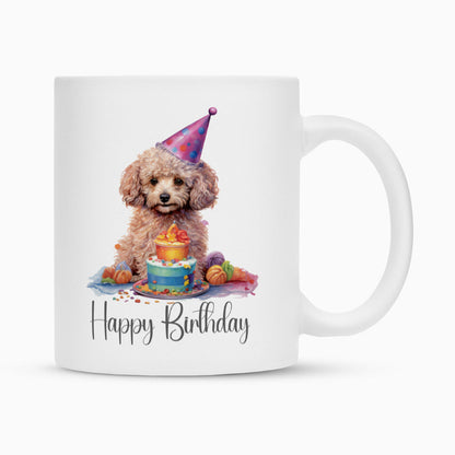 Tasse "Zwergpudel - Happy Birthday" Weiß – hunde-shirt.de