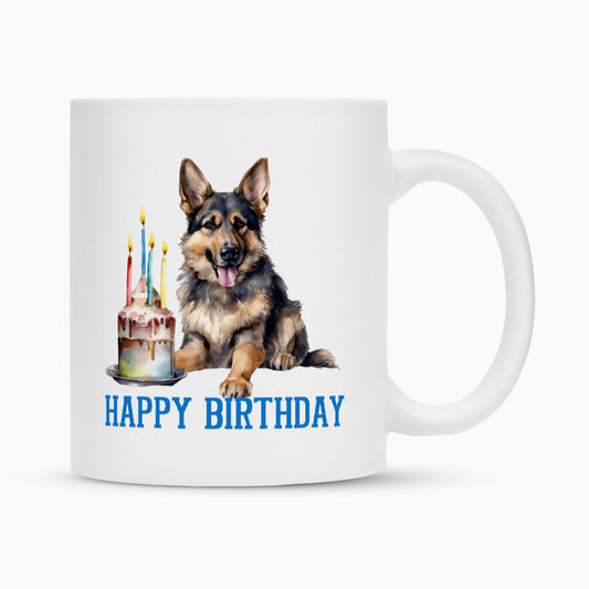 Tasse "Deutscher Schäferhund - Happy Birthday" Weiß – hunde-shirt.de