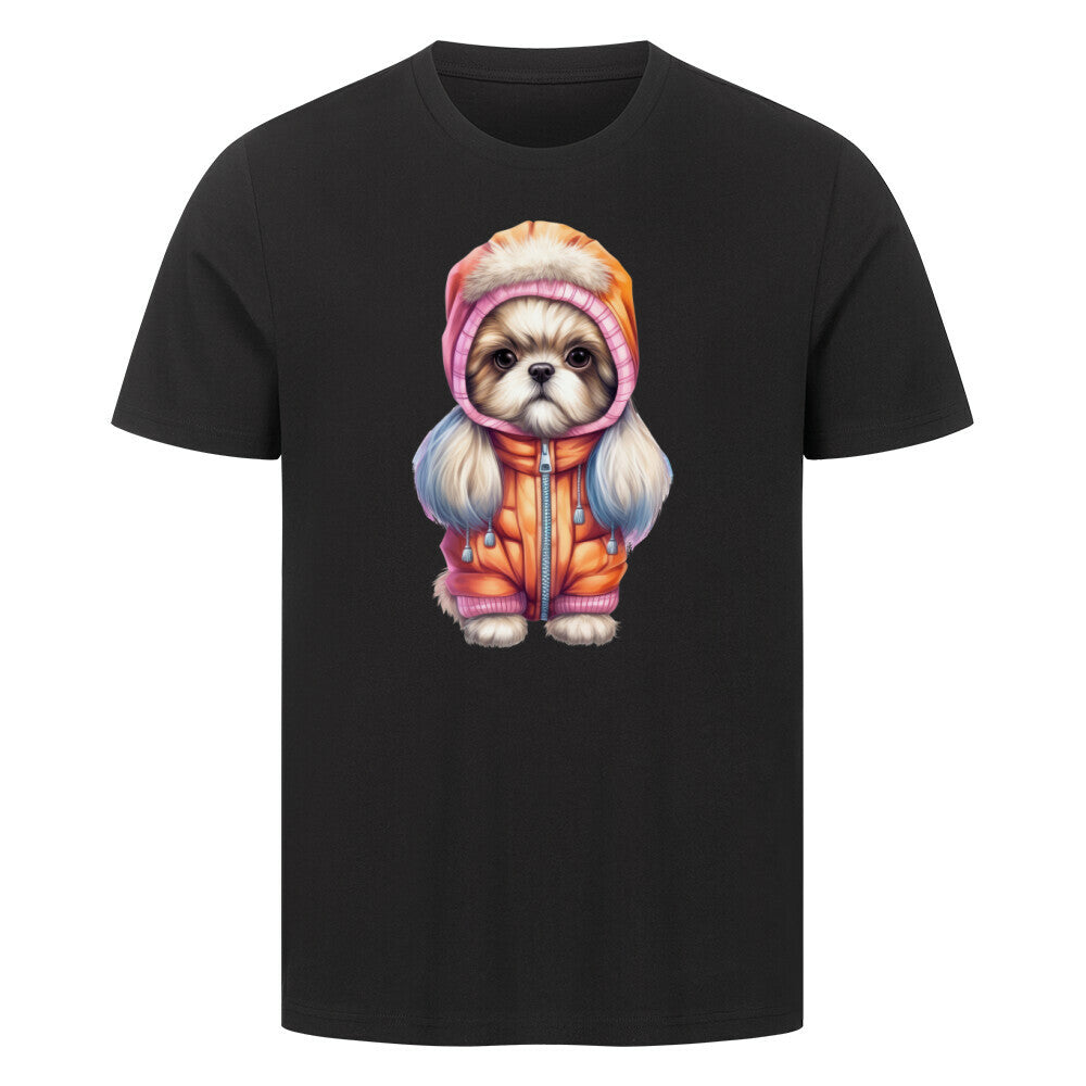 Premium T-Shirt "Tibet Spaniel - Winter" Schwarz – hunde-shirt.de