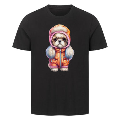 Premium T-Shirt "Tibet Spaniel - Winter" Schwarz – hunde-shirt.de