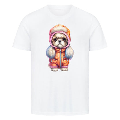 Premium T-Shirt "Tibet Spaniel - Winter" Weiß – hunde-shirt.de