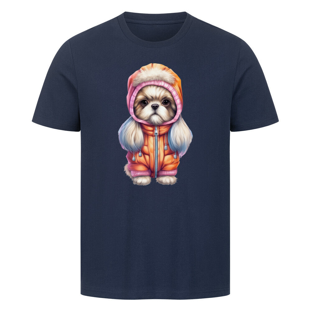 Premium T-Shirt "Tibet Spaniel - Winter" French Navy – hunde-shirt.de