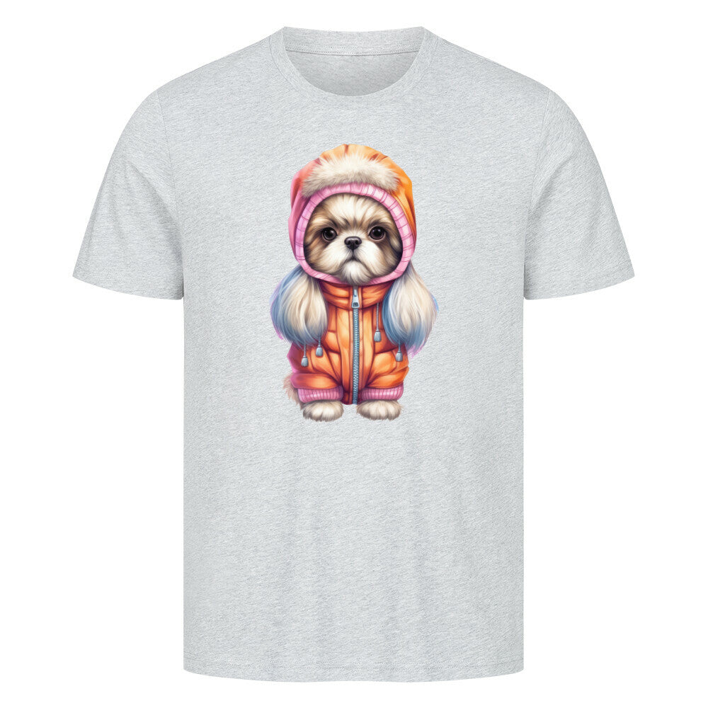 Premium T-Shirt "Tibet Spaniel - Winter" Heather Grey – hunde-shirt.de