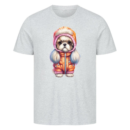 Premium T-Shirt "Tibet Spaniel - Winter" Heather Grey – hunde-shirt.de