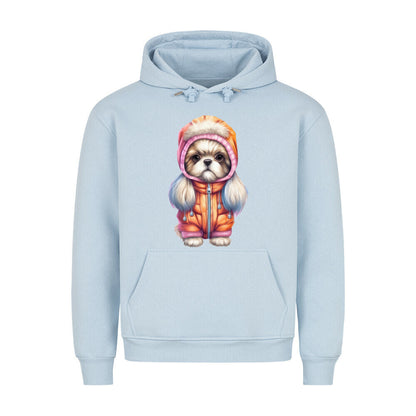 Premium Hoodie "Tibet Spaniel - Winter" Babyblau – hunde-shirt.de