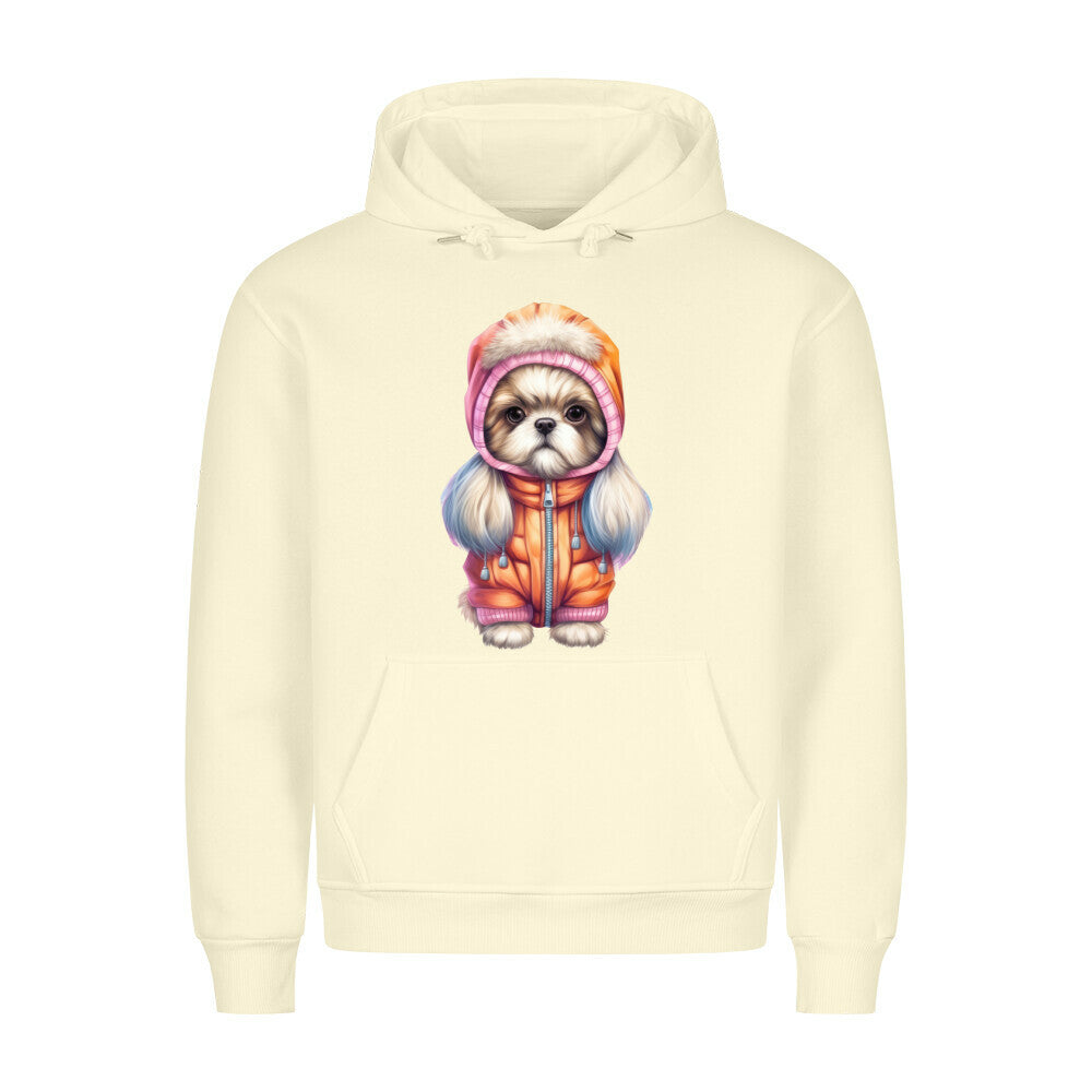 Premium Hoodie "Tibet Spaniel - Winter" Beige – hunde-shirt.de