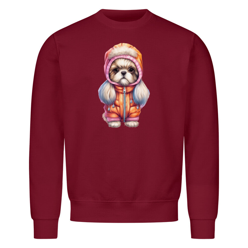 Premium Sweatshirt "Tibet Spaniel - Winter" Burgunder – hunde-shirt.de
