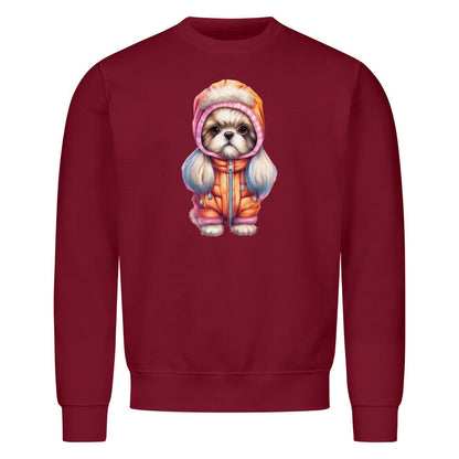 Premium Sweatshirt "Tibet Spaniel - Winter" Burgunder – hunde-shirt.de