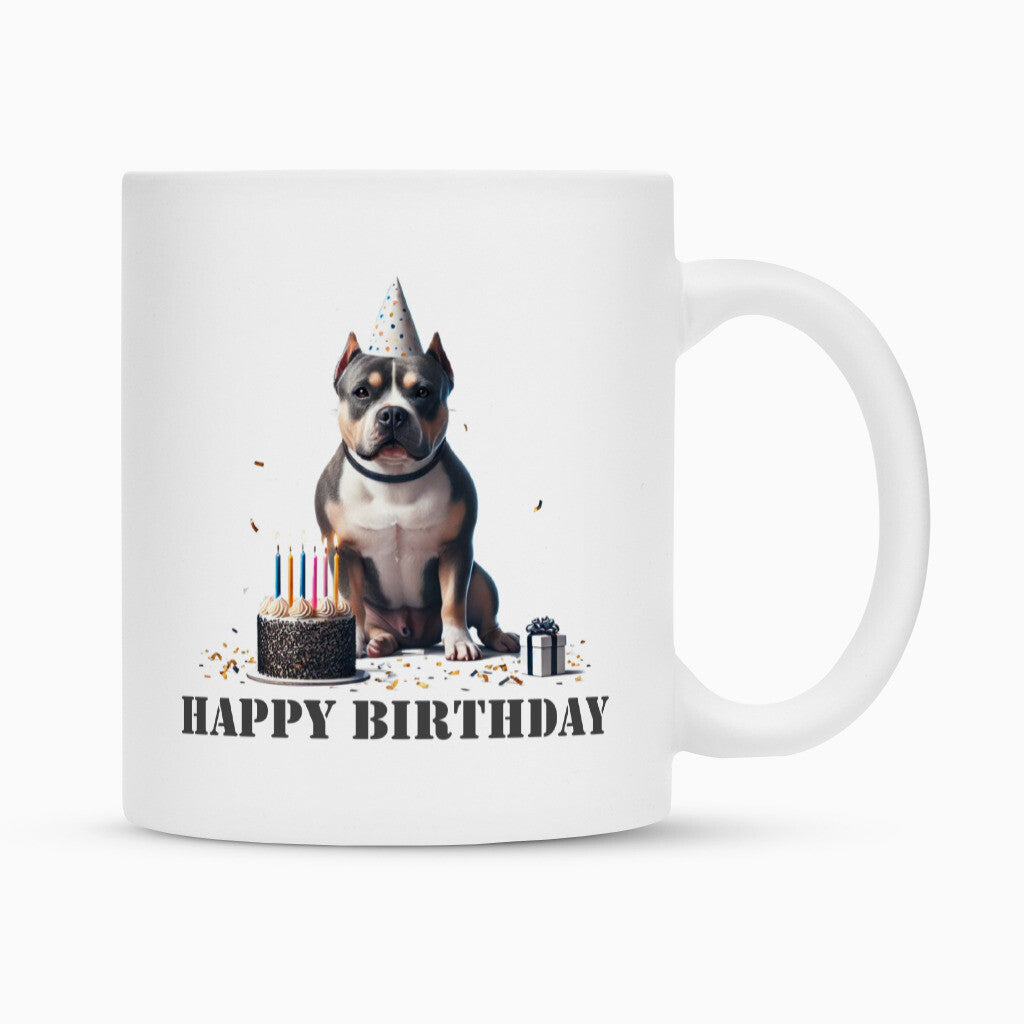 Tasse "Bully XL / XXL - Happy Birthday" Weiß – hunde-shirt.de