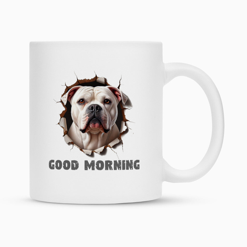 Tasse "American Bulldog - Good Morning" Weiß – hunde-shirt.de