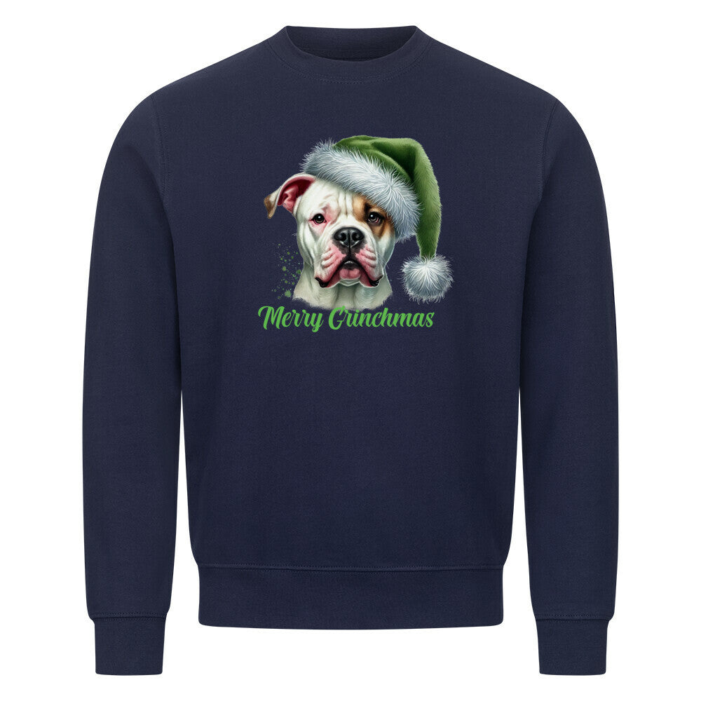 Premium Sweatshirt "American Bulldog - Merry Grinchmas" Navy Blue – hunde-shirt.de