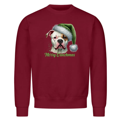 Premium Sweatshirt "American Bulldog - Merry Grinchmas" Burgunder – hunde-shirt.de