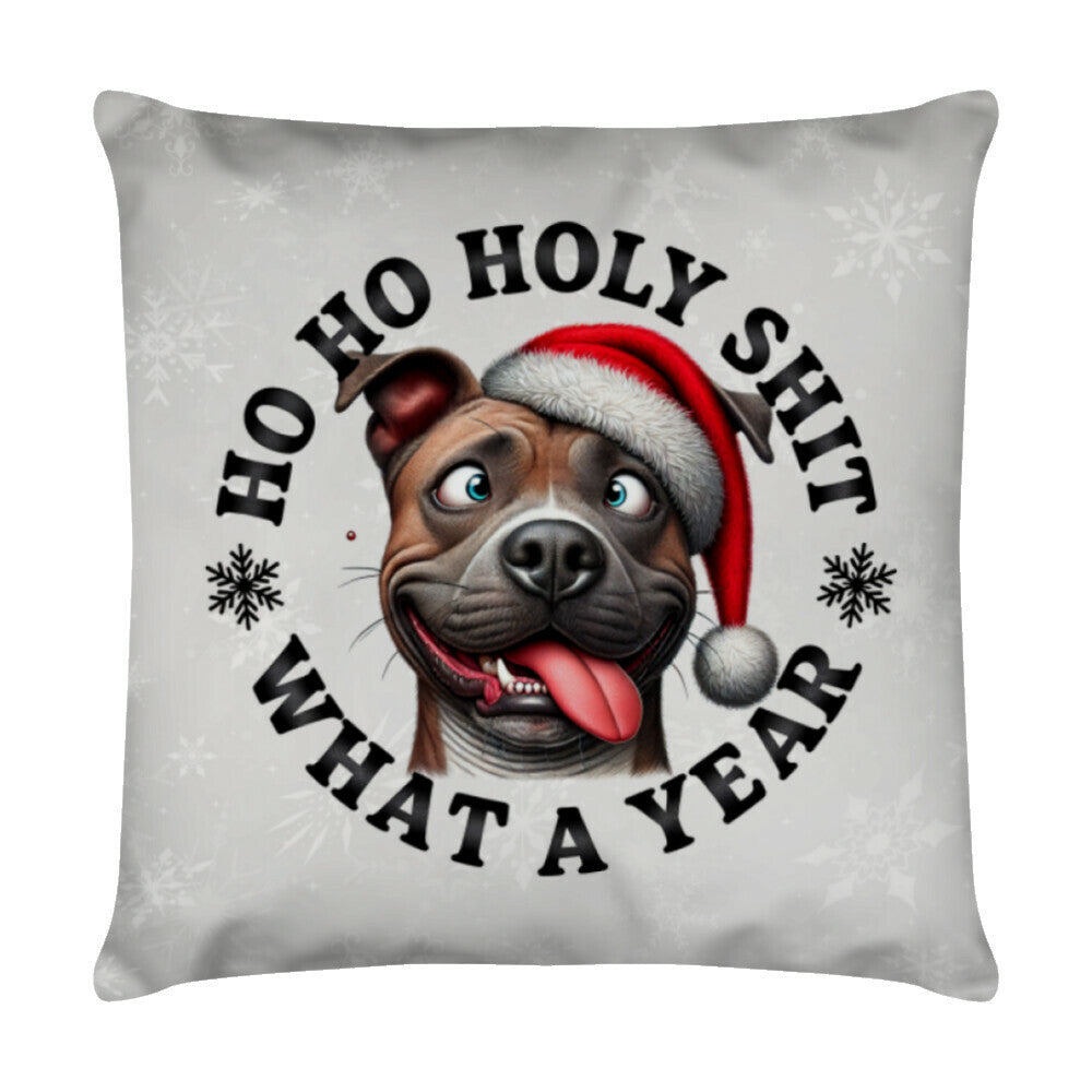 Kissen "Pit Bull - HO HO..." Weiß – hunde-shirt.de